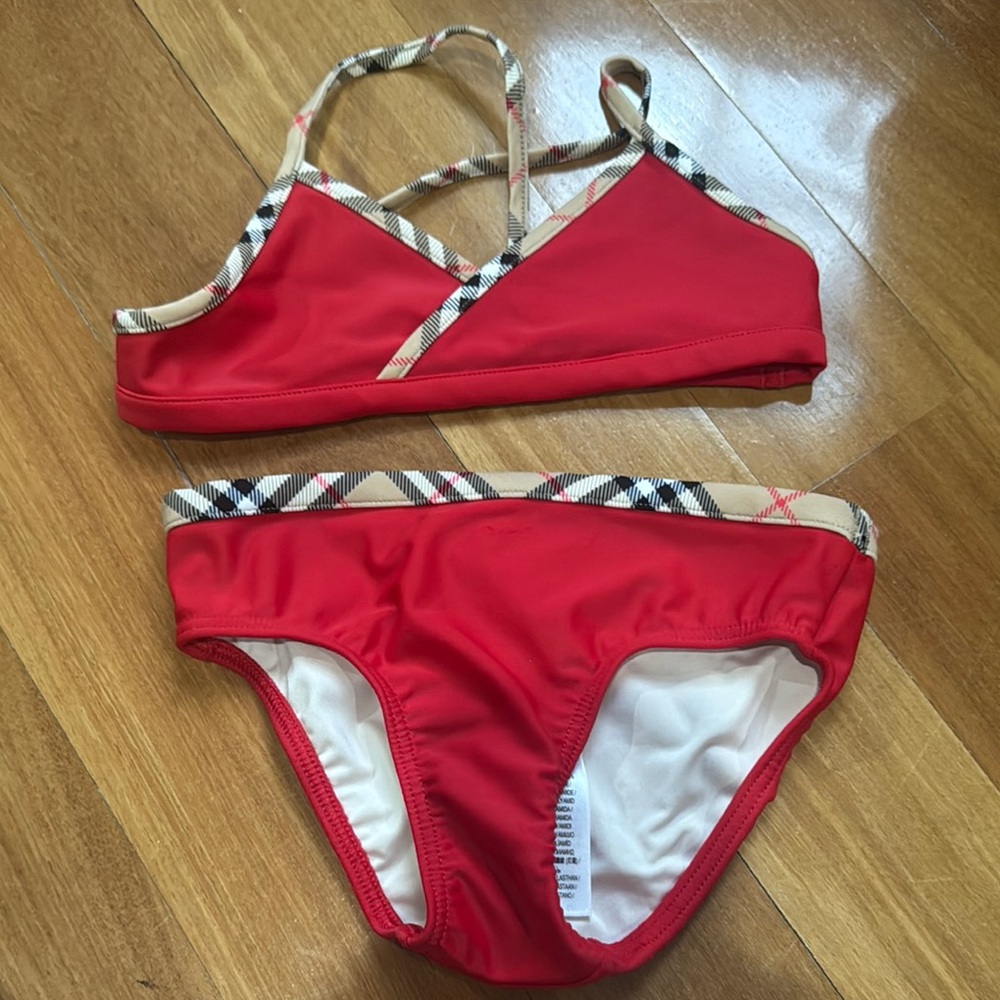 Kids Red Plaid Swim Set
